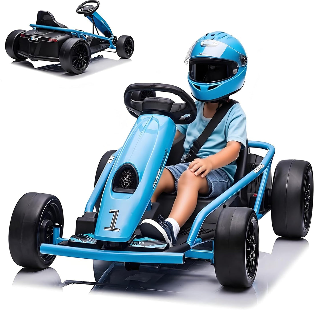 Garvee 24V Gokart – 2×300W Motoren, Elektro-Go-Kart für Kinder 8–12, 110×77×54 cm Blau