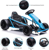 Garvee 24V Gokart – 2×300W Motoren, Elektro-Go-Kart für Kinder 8–12, 110×77×54 cm Blau