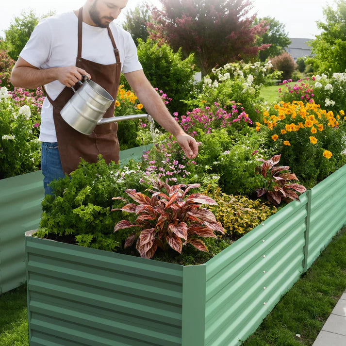 Garvee Metall Hochbeet 240×120×60 cm, verzinkter Stahl, rostfrei & wetterfest, stabiler Pflanzkasten für Gemüsebeet, Blumenbeet & Garten, rechteckig Grün