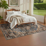 Garvee Vintage-geometrischer Kurzflor-Teppich mit Medaillon-Muster, maschinenwaschbar & rutschfest, 3D-Hoch-Tief-Struktur – blau/braun, 80x150 cm - Blue/Brown