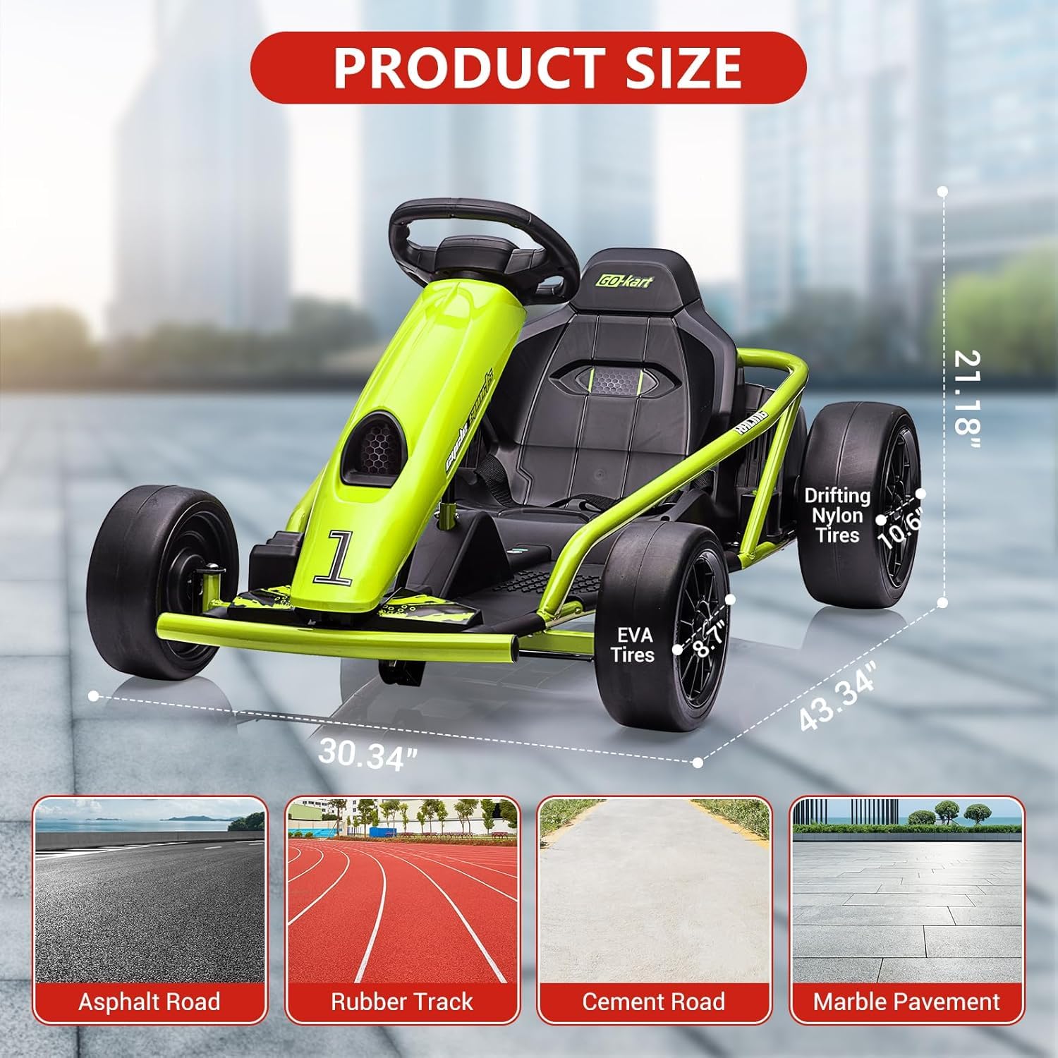 Garvee 24V Gokart – 2×300W Motoren, Elektro-Go-Kart für Kinder 8–12, 110×77×54 cm Grün
