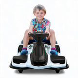 Garvee Kinder Elektro-Drift-Kart 24V bürstenloser Motor 180W 5-Räder Metallrahmen LED-Lichter Musikfunktion Weiß für Kinder ab 6 Jahren - Weiß