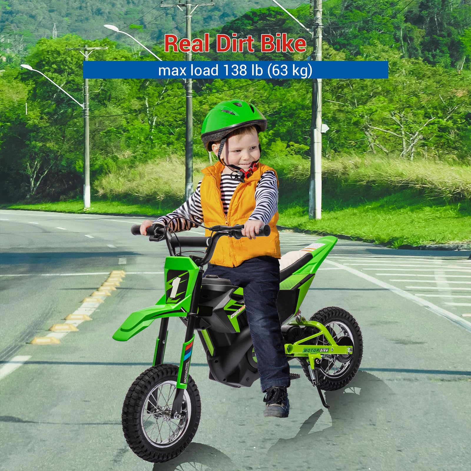 Garvee 24V Elektrisches Offroad-Motorrad 250W Motor Leder Sitz Metallfederung Luftreifen Für Kinder Teens Grün