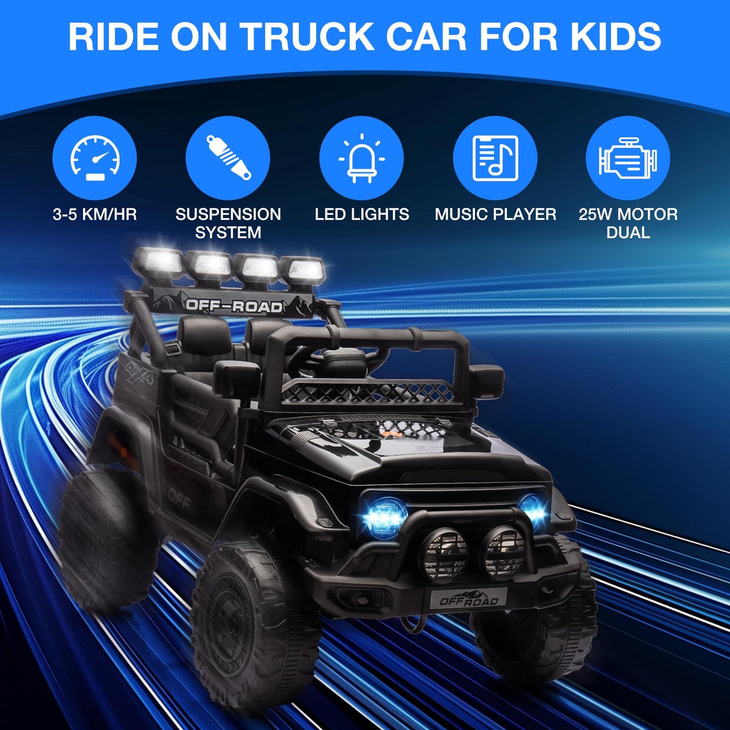 GARVEE 2-Sitzer Offroad Kinder-Elektroauto Schwarz mit Elternfernbedienung