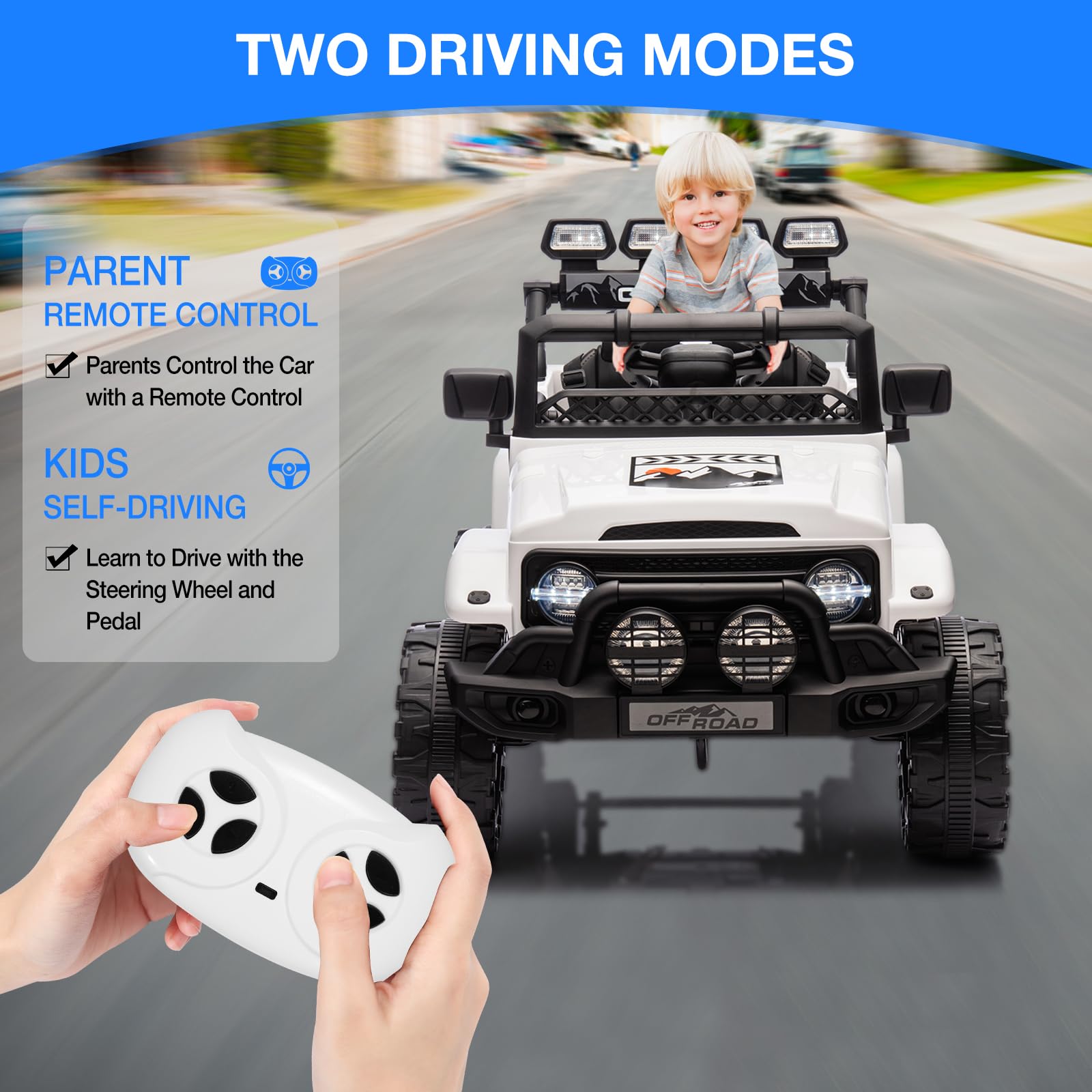 Garvee Weiß Elektroauto für Kinder 12V mit Fernbedienung – 2-Sitzer, 5 km/h, Musik & LED-Lichter, 3-8 Jahre