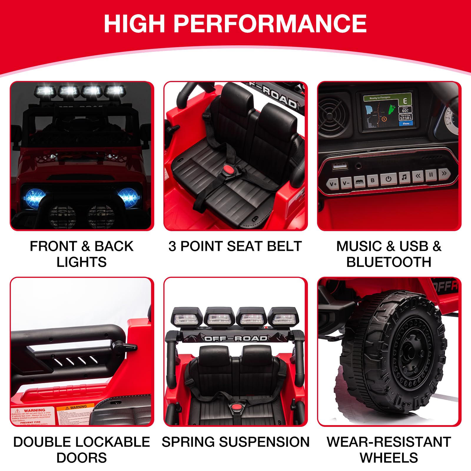 Garvee Rot Elektroauto für Kinder 12V mit Fernbedienung – 2-Sitzer, 5 km/h, Musik & LED-Lichter, 3-8 Jahre