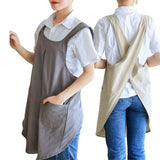 Garvee Schürze Damen Kochschürze mit großen Taschen Cross-Back Leinen-Baumwolle Bequeme Passform Vielseitig Küche Garten Backen Grau+Khaki