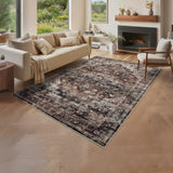 Garvee Vintage-geometrischer Kurzflor-Teppich mit Medaillon-Muster, maschinenwaschbar & rutschfest, 3D-Hoch-Tief-Struktur – braun, 120x170 cm