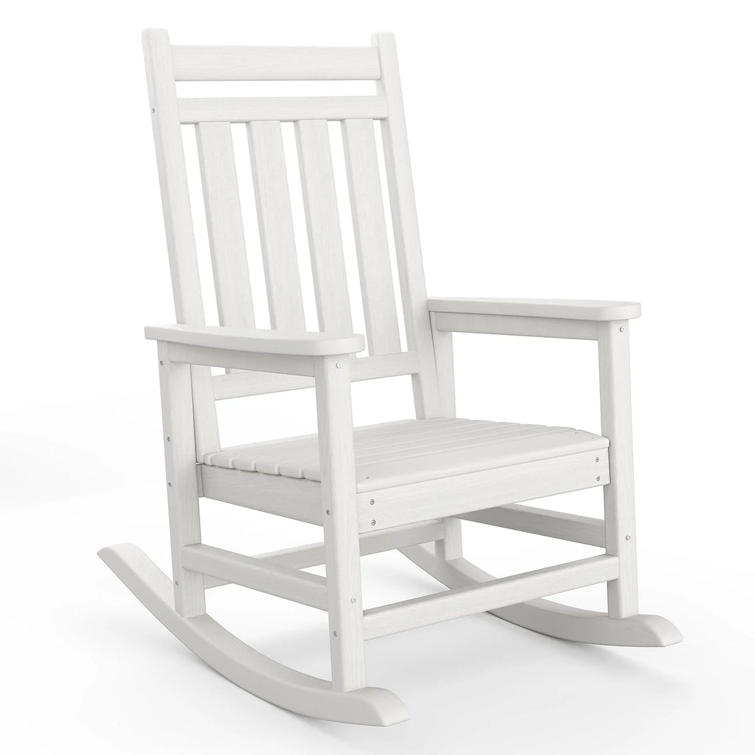 Garvee Adirondack Schaukelstuhl HDPE, Wetterfest, Ergonomisch, Hohe Rückenlehne, Für Garten, Weiß
