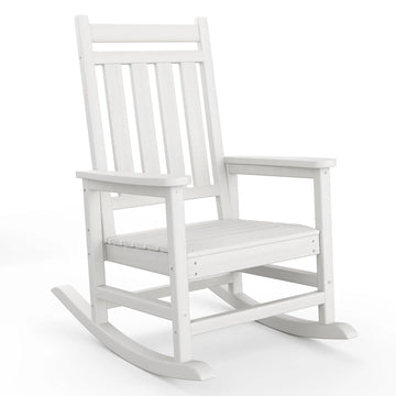 Garvee Adirondack Schaukelstuhl HDPE, Wetterfest, Ergonomisch, Hohe Rückenlehne, Für Garten, Weiß