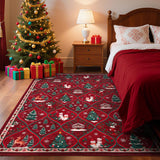 Garvee Weihnachts Teppich Rot 80x150 cm Polyesterfaser Rutschfest Waschbar Kurzflor Wohnzimmer Schlafzimmer Festtagsdeko - Vintage-Rot