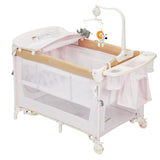 Garvee Baby Reisebett 4 in 1 mit Laufstall, faltbares Babybett mit Wickelauflage, Schaukelsitz, Schlafaufsatz, Rollen mit Bremsen und Tragetasche, 102 × 72 cm