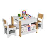 Garvee Kindertisch mit Stühlen 4 in 1, Kinder Tisch- und Stuhlset mit Wendefunktion, Kreidetafel und Whiteboard, Stauraum, Stoffschubladen und Bücherregal, ab 3 Jahren