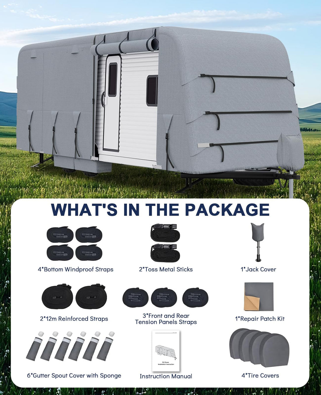 Garvee Wohnmobil-Abdeckung für 27-9,1 m Wohnwagen, Extra-Dicke Schichten, Wasserdichtes reißfestes Material, Grau, Camping & Outdoor