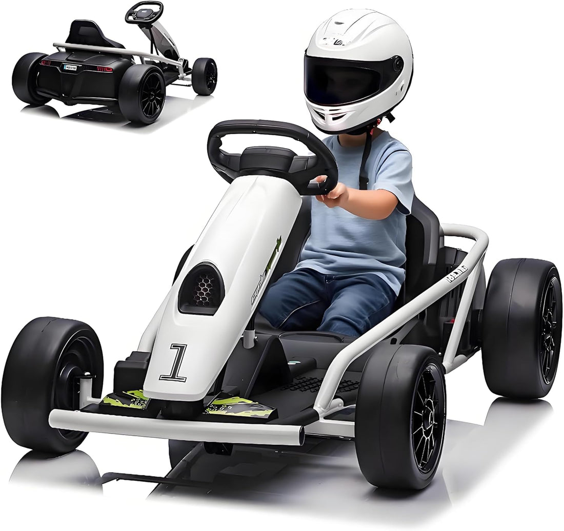 Garvee 24V Gokart – 2×300W Motoren, Elektro-Go-Kart für Kinder 8–12, 110×77×54 cm Weiß