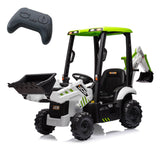 Garvee Weiß&Grün 12V Elektro Bagger 4 in 1 für Kinder mit Fernbedienung Ab 3-8 Jahre Fahrspaß und Spiel - Weiß & Grün