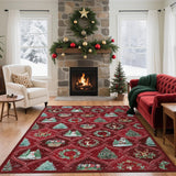 Garvee Weihnachtsteppich 120x170 cm Rot Mikrofaser Rutschfest Waschbar Flachflor Kaminvorplatz Wohnzimmer Weihnachtsdeko - Rod
