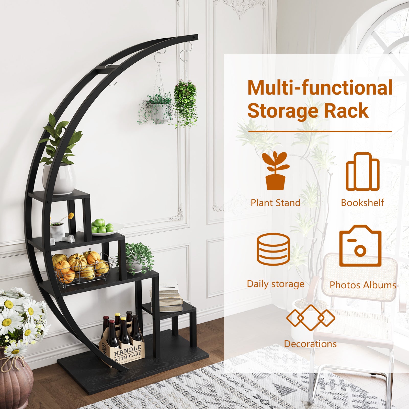 Garvee Pflanzenständer 2er Set – 5-stufig, Metall, Halbrund, 142 cm Höhe, Schwarz