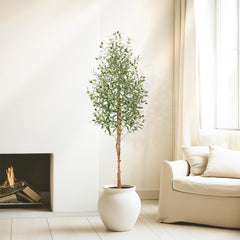 GARVEE Künstlicher Olivenbaum 180cm, Realistisch, UV-beständig, Polyester, Holzstangen, Stabiler Plastiktopf, Für Zuhause & Büro, Weiß, 180cm