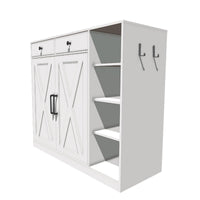 Garvee Farmhouse Schuhschrank Mit 2 Scheunentüren & 2 Schubladen, 7-Stufig, Verstellbare Regale, Holz, Weiß, Stabil Für Flur Und Eingangsbereich