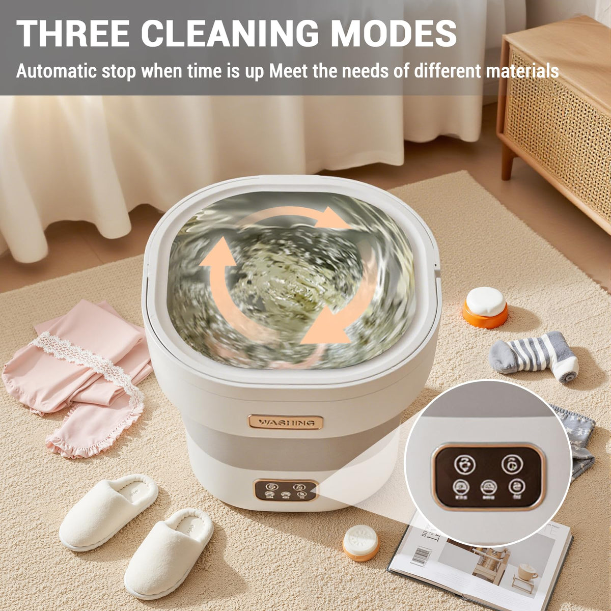 Graue Mini Waschmaschine mit 3 Reinigungsmodi