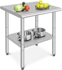 GARVEE Edelstahl Arbeitstisch 60 x 76 cm, Schwerlast, Verstellbares Regal, Korrosionsbeständig, Verstellbare Füße, Vielseitig für Küche & Gewerbe