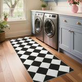 Garvee Teppich Karo-Design modernes Rautenmuster waschbar rutschfest 100% Polyester Microfaser kinderfreundlich Wohnzimmer Schlafzimmer Flur - Schwarz+Weiß