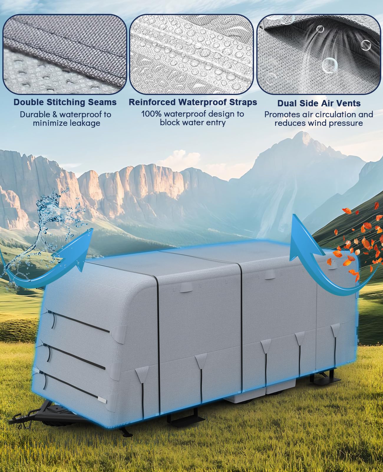 Garvee RV-Cover Für 24-27ft Wohnwagen Extra Dick Wasserdicht Rip-Stop Material Grau Outdoor-Schutz