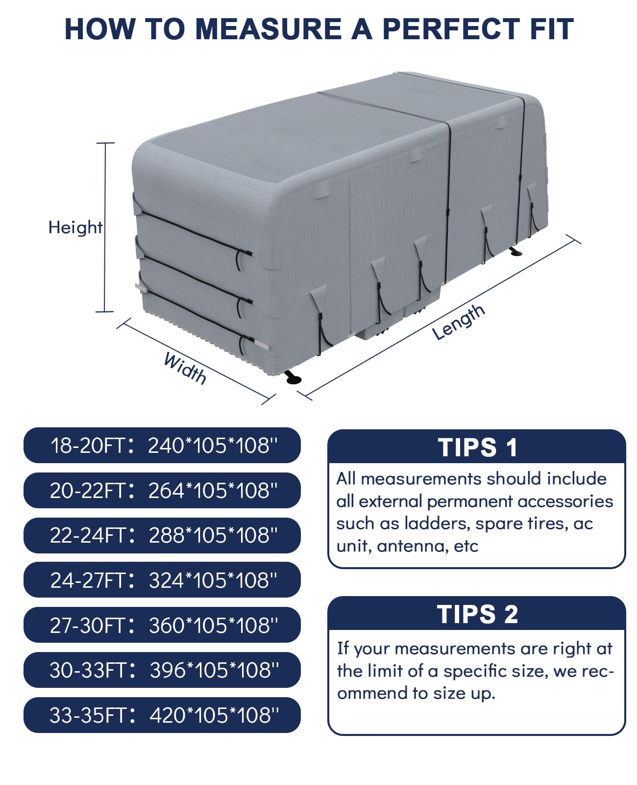 Garvee RV-Abdeckung Für 20-22ft Wohnwagen, Extra Dicke Wasserfeste Rip-Stop-Schicht, Grau, Outdoor-Schutz, Inklusive Reifenabdeckungen & Reparaturflicken