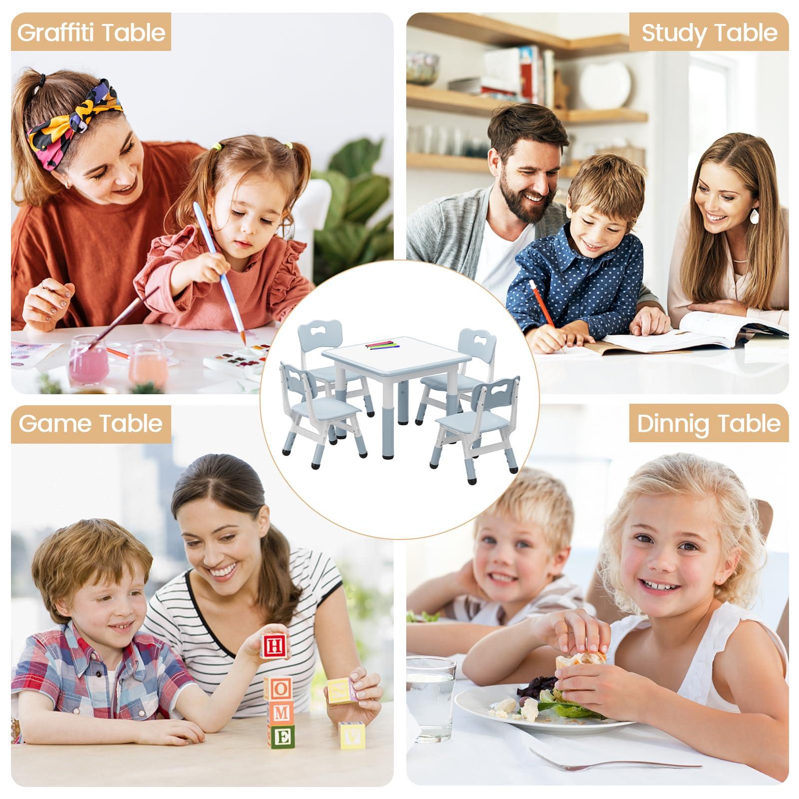Garvee Kindertisch Und 4 Stühle Set Höhenverstellbar Graffiti Tischplatte Partikelholz Für Zuhause Und Kindergarten 2-10 Jahre