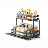Garvee Ausziehbares Schrankregal 37–70 × 22 × 33 cm, 2-stufiger Küchenorganizer aus Carbonstahl mit Dämpfungsschienen für Küche, Bad und Vorratskammer - Schwarz