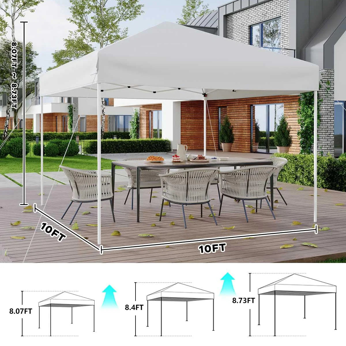 GARVEE Pop-Up Pavillon 3x3 m, Faltpavillon aus 210D Oxford, Robustes Stahlgestell, Wetterfest und Stabil für Camping, Gartenpartys und Outdoor-Events, Weiß