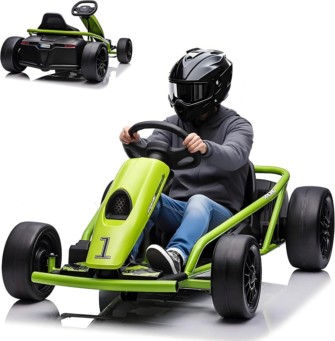 Garvee 24V Gokart – 2×300W Motoren, Elektro-Go-Kart für Kinder 8–12, 110×77×54 cm Grün