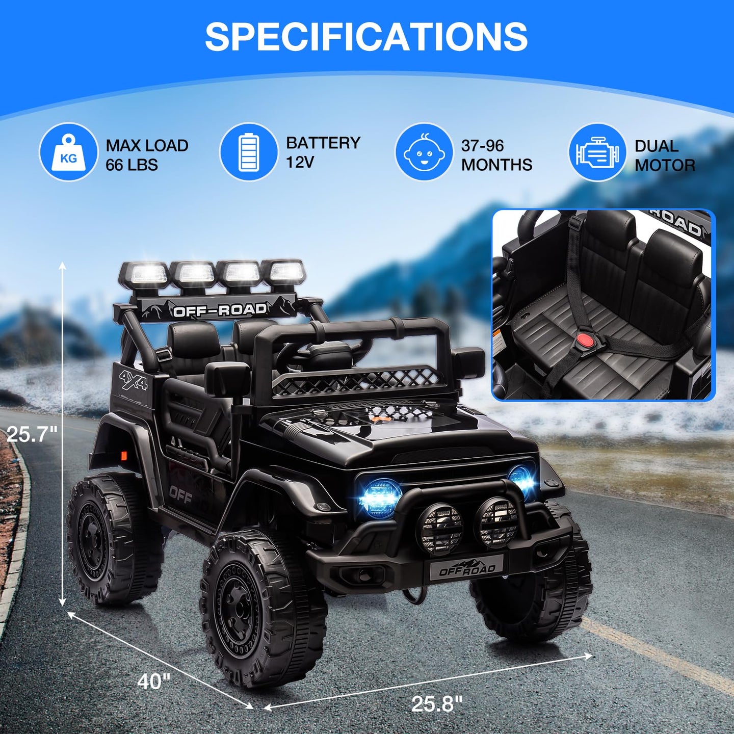 GARVEE 2-Sitzer Kinder-Elektroauto Maße und technische Daten