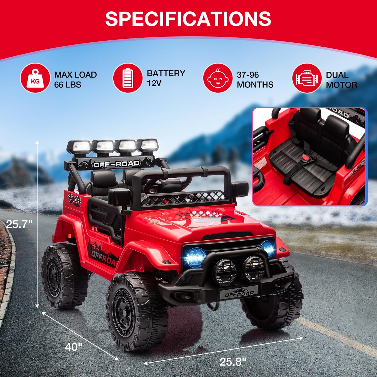 GARVEE 2-Sitzer Kinder-Elektroauto Maße und technische Daten