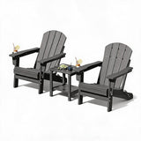 Garvee Adirondack Gartenstuhl Set HDPE Klappbar Wetterfest Holzoptik Grau Beistelltisch Balkon Terrasse Garten