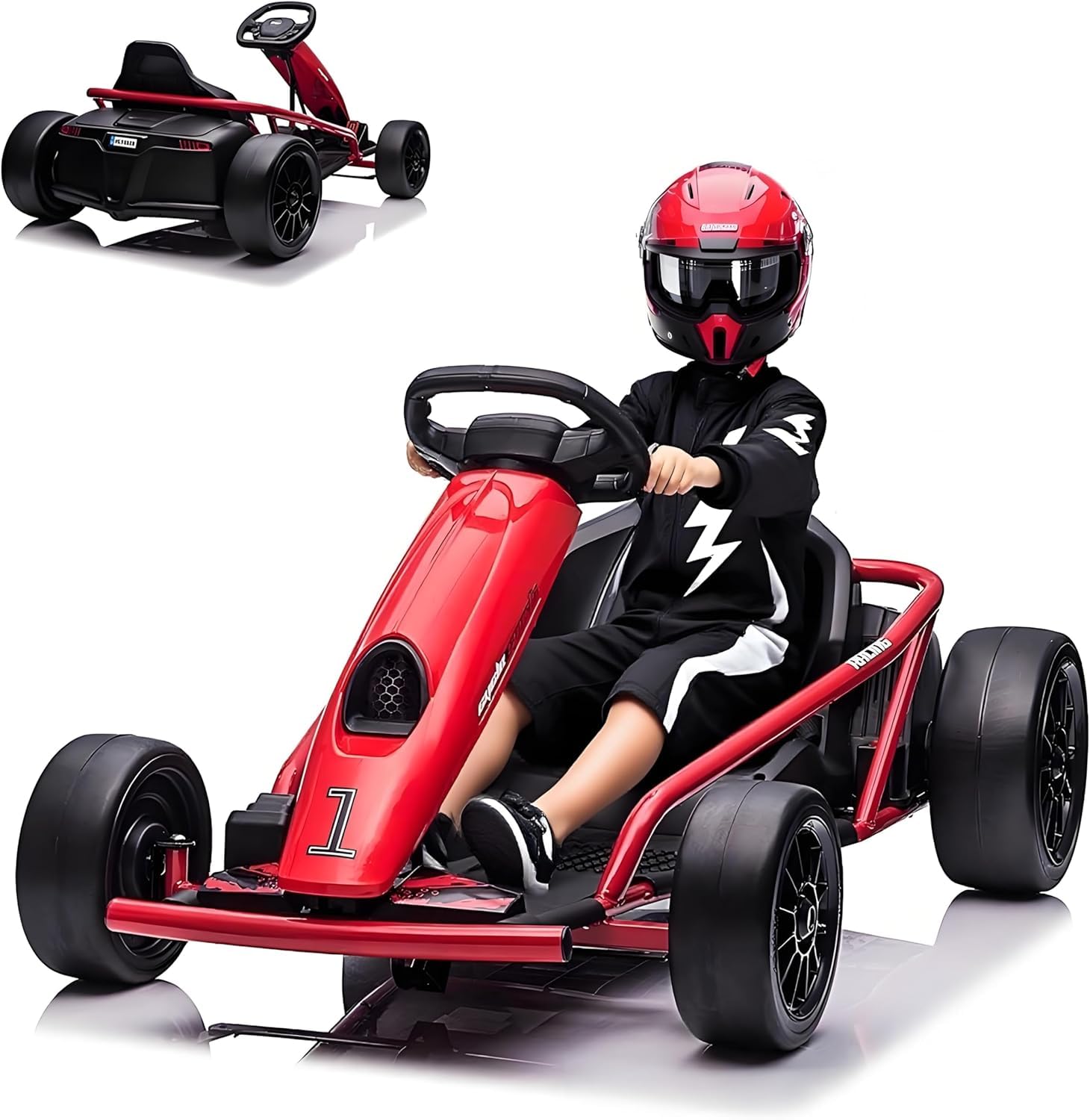 Garvee 24V Gokart – 2×300W Motoren, Elektro-Go-Kart für Kinder 8–12, 110×77×54 cm Rot
