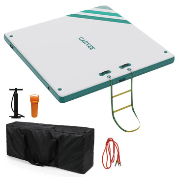 Garvee Aufblasbare Schwimmplattform 3 x 3 m, Für 8–10 Personen, Rutschfest, PVC, Mit Leiter, Für See & Wasser