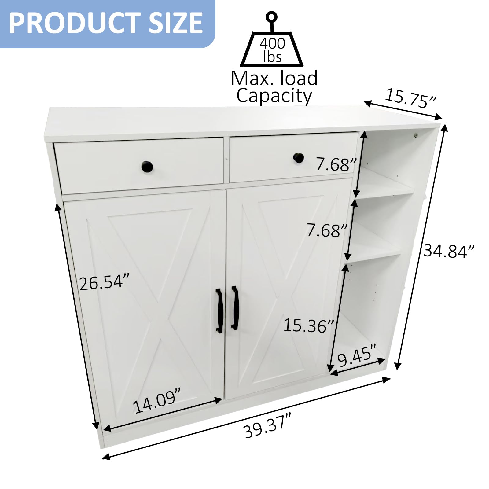 Garvee Farmhouse Schuhschrank Mit 2 Scheunentüren & 2 Schubladen, 7-Stufig, Verstellbare Regale, Holz, Weiß, Stabil Für Flur Und Eingangsbereich