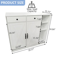 Garvee Farmhouse Schuhschrank Mit 2 Scheunentüren & 2 Schubladen, 7-Stufig, Verstellbare Regale, Holz, Weiß, Stabil Für Flur Und Eingangsbereich