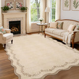 Garvee Wellenrand Teppich Kaffeebraun 160x230 cm Faux-Cashmere Komfort Low Pile 0,5 cm TPR-Rückseite Wohnzimmer Schlafzimmer Esszimmer - Kaffeebraun