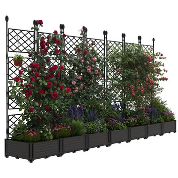 Garvee Hochbeet 7-Teilig Mit Rankgitter, Kunststoff, Windfest, Für Balkon & Garten, 290×160 cm, Schwarz