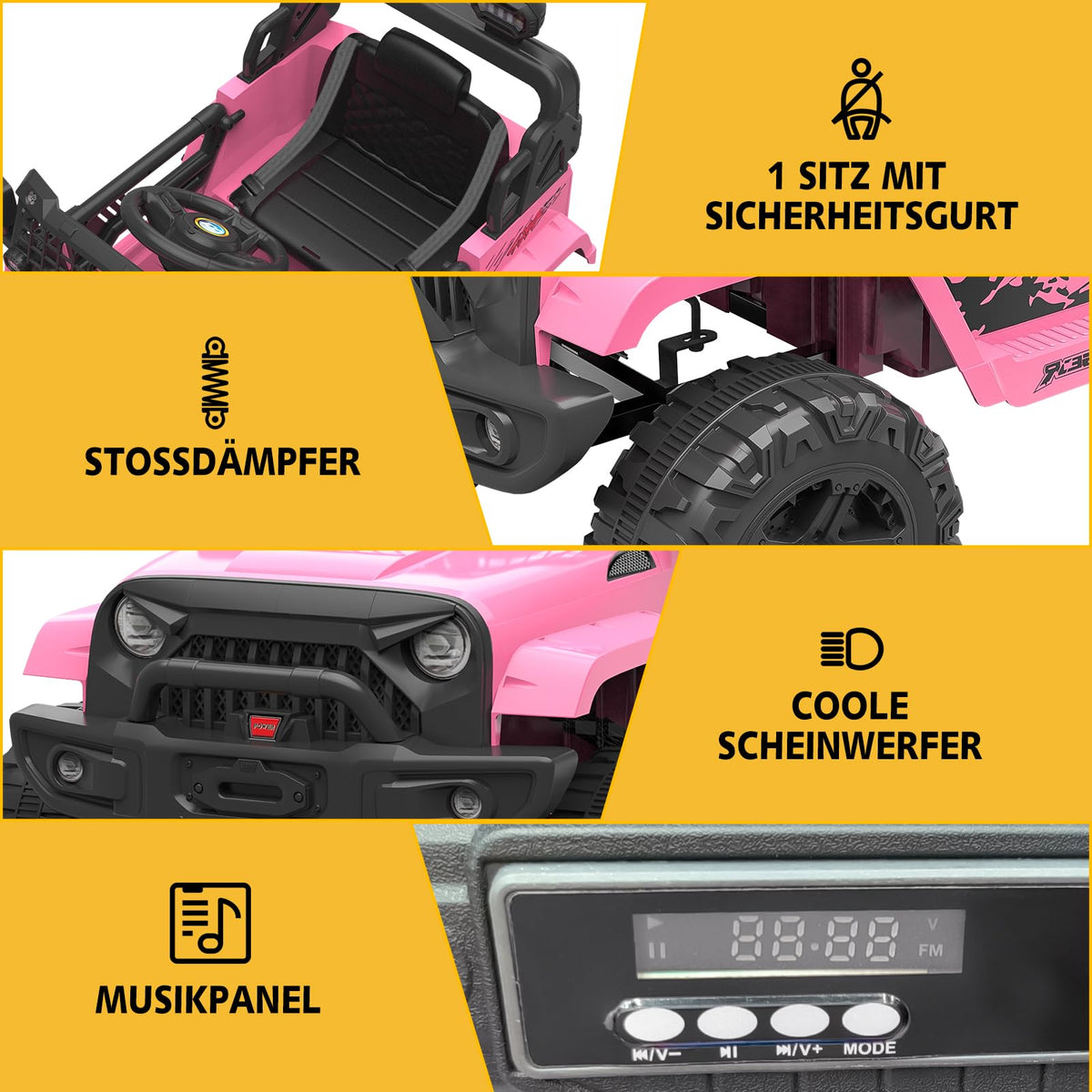 Kinder Elektroauto mit Doppeltüren LED und Geländereifen