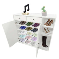 Garvee Farmhouse Schuhschrank Mit 2 Scheunentüren & 2 Schubladen, 7-Stufig, Verstellbare Regale, Holz, Weiß, Stabil Für Flur Und Eingangsbereich