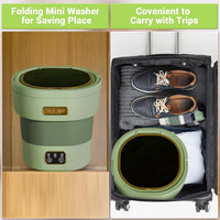 Garvee Mini Waschmaschine 12 L, 2-in-1 Mit Schleuder, Faltbar, Leise, Für Wohnung & Camping, Grün