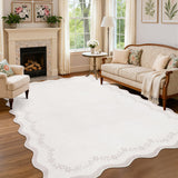 Garvee Wellenrand Teppich Beige 160x230 cm Elegante Bordüre & Faux-Cashmere Komfort TPR-Rückseite & Low Pile Waschbar Wohnzimmer, Schlafzimmer, Esszimmer - Beige