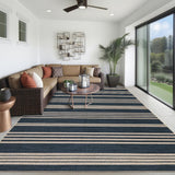 Garvee Waschbarer Jute-Teppich 200x290 cm – Rutschfest, Fleckenabweisend & Haustierfreundlich für Wohnzimmer, Küche, Flur – Moderner Streifenteppich Marineblau für Innen & Außen