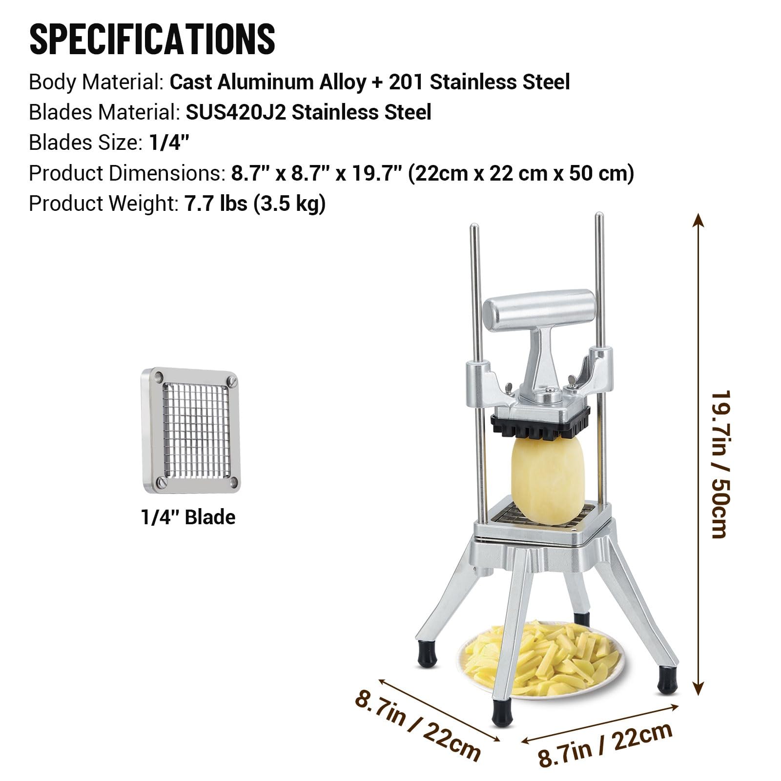Garvee Profi Pommes Schneider, Gemüseschneider mit 0,6 cm Edelstahlklinge für Küche & Gastronomie