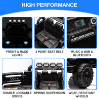 Garvee Schwarz Elektroauto für Kinder 12V mit Fernbedienung – 2-Sitzer, 5 km/h, Musik & LED-Lichter, 3-8 Jahre