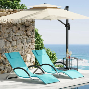 Garvee Sonnenliegen Set 2 Teilig, Textilene, Metallrahmen, 160×62×65 cm, Für Pool & Terrasse, Blau